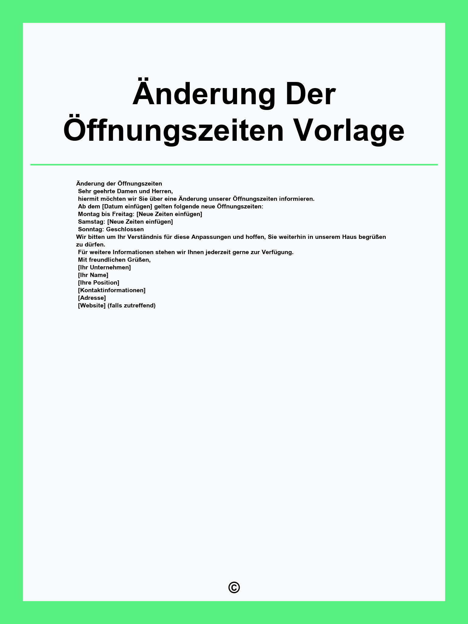Änderung Der Öffnungszeiten Vorlage