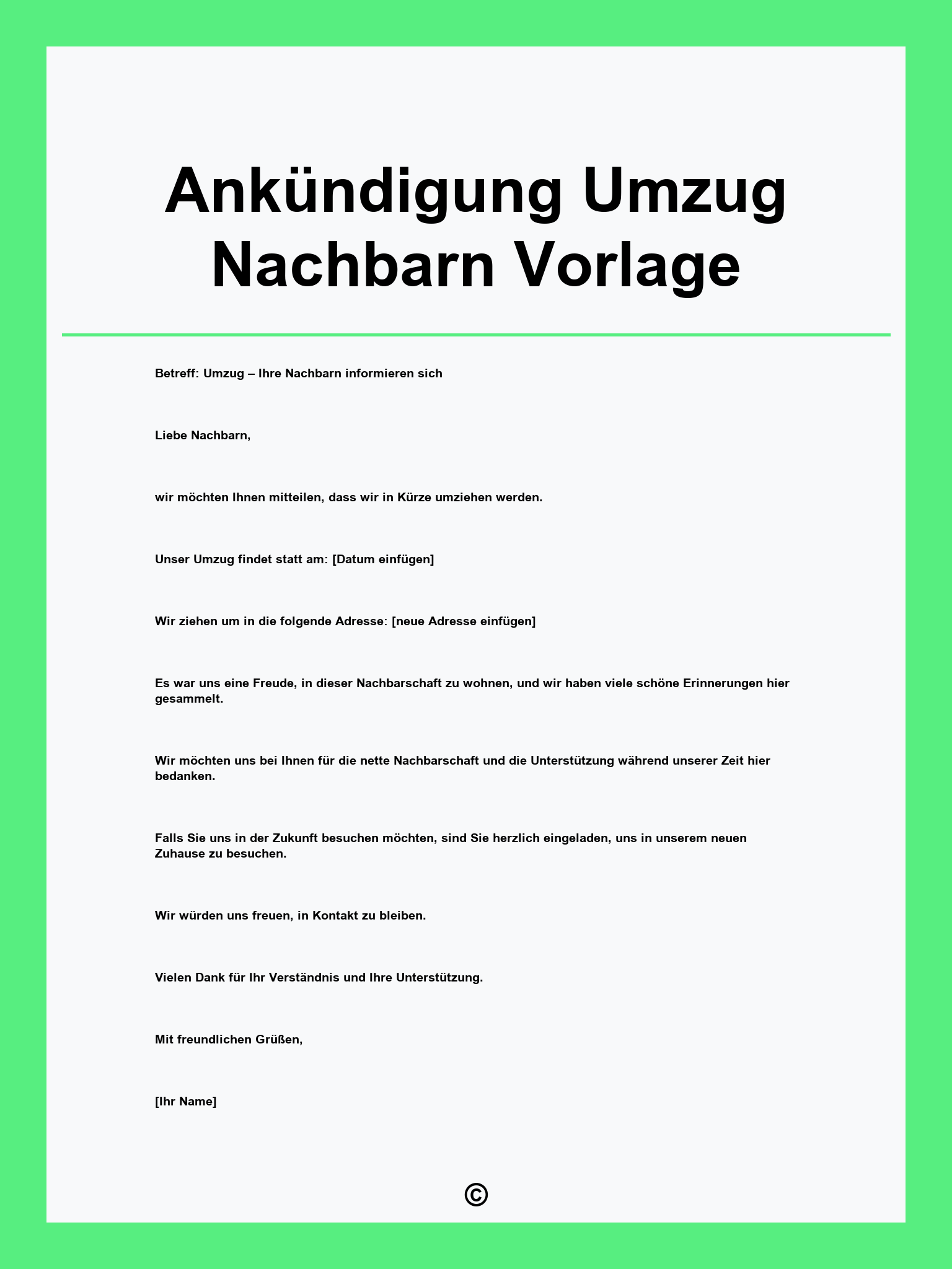 Ankündigung Umzug Nachbarn Vorlage