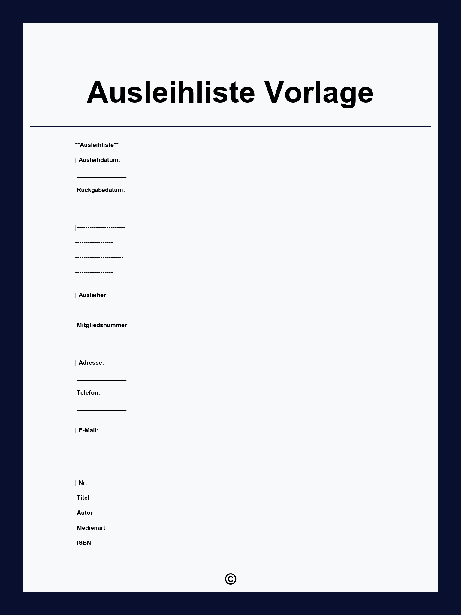 Ausleihliste Vorlage