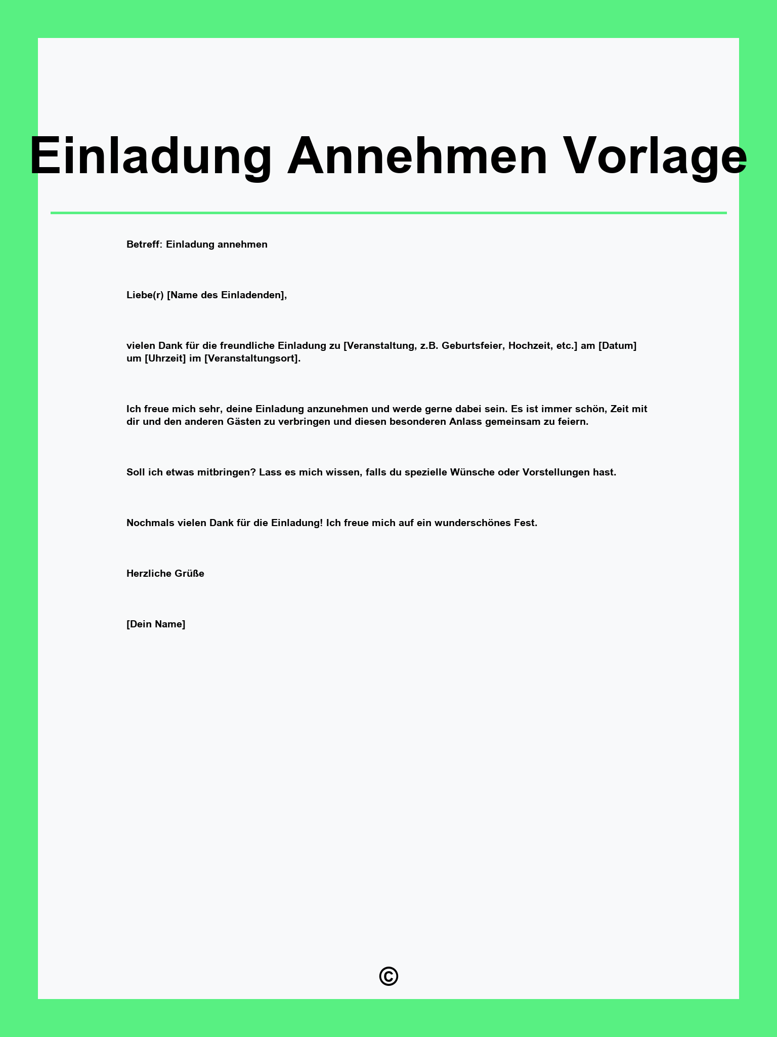 Einladung Annehmen Vorlage