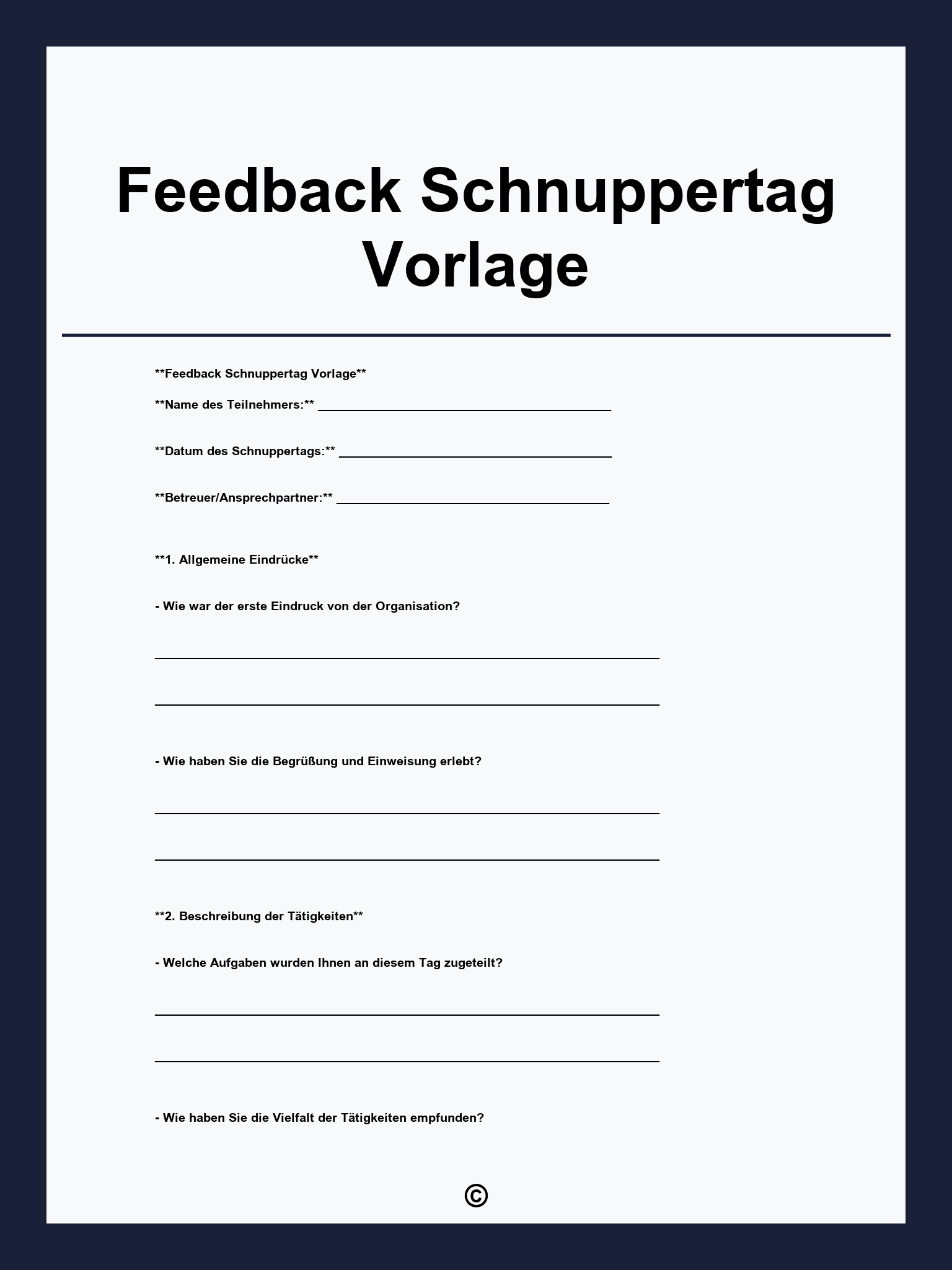 Feedback Schnuppertag Vorlage