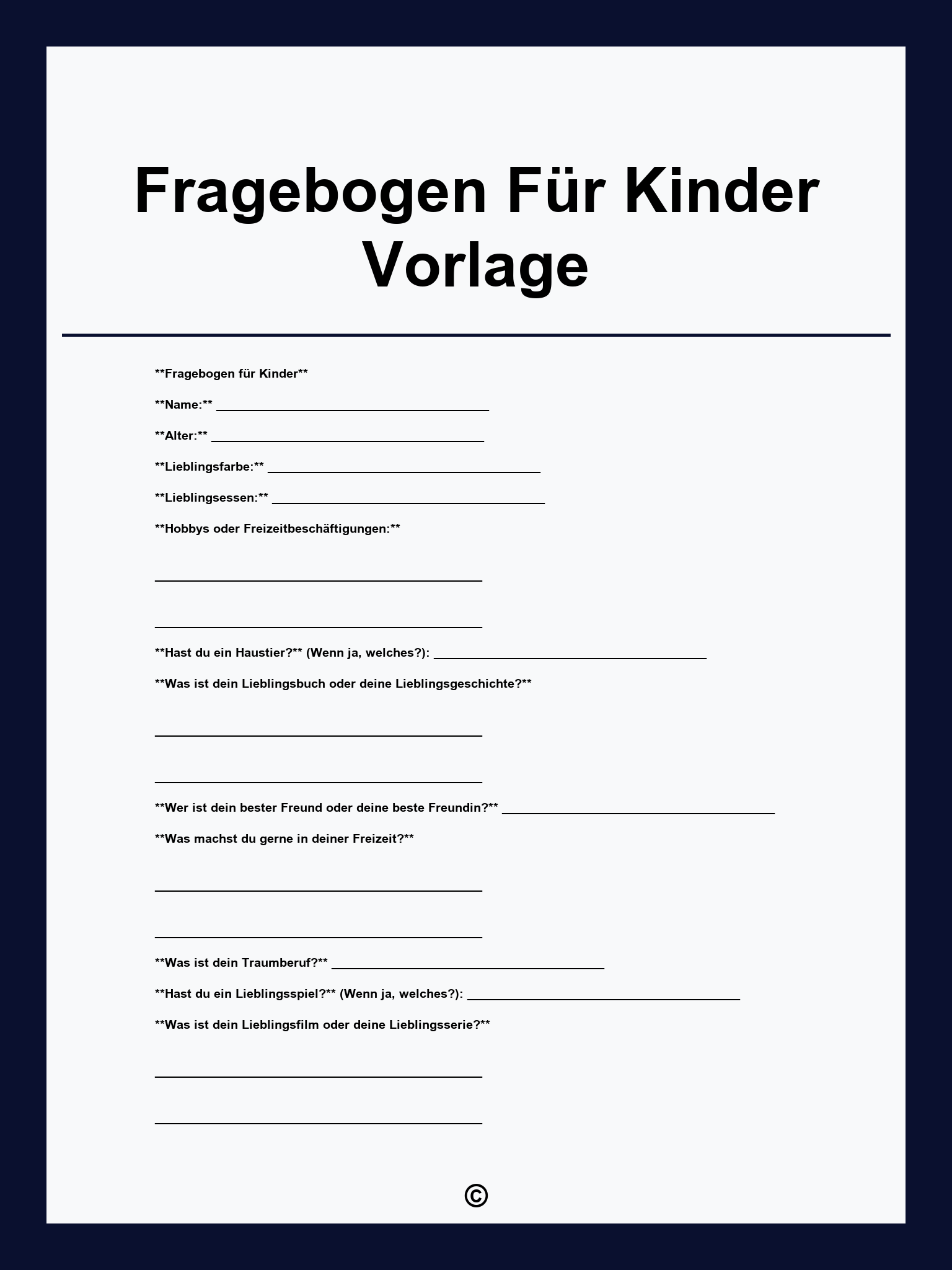 Fragebogen Für Kinder Vorlage