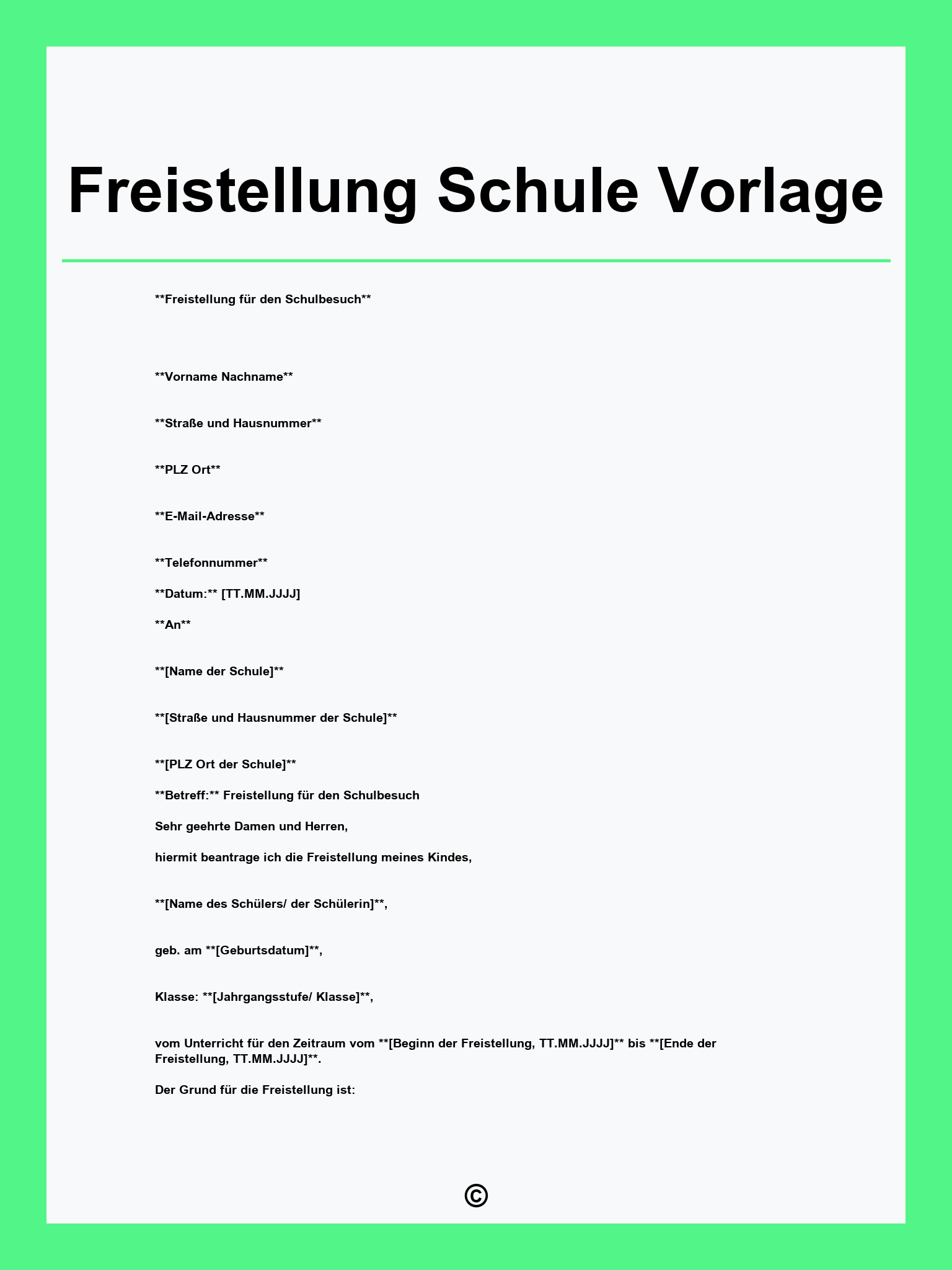 Freistellung Schule Vorlage