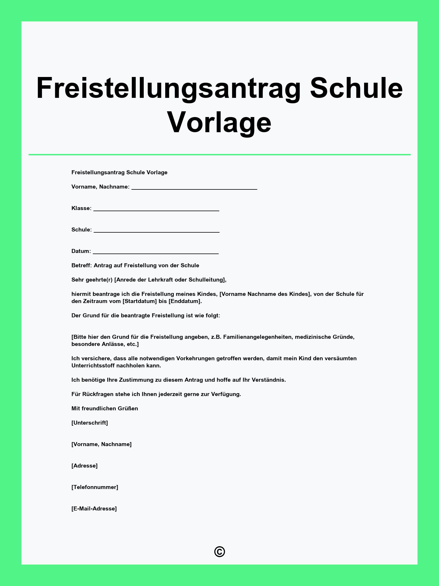 Freistellungsantrag Schule Vorlage