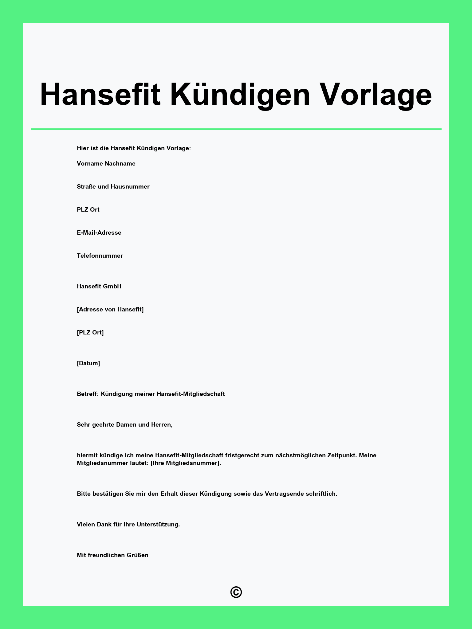 Hansefit Kündigen Vorlage