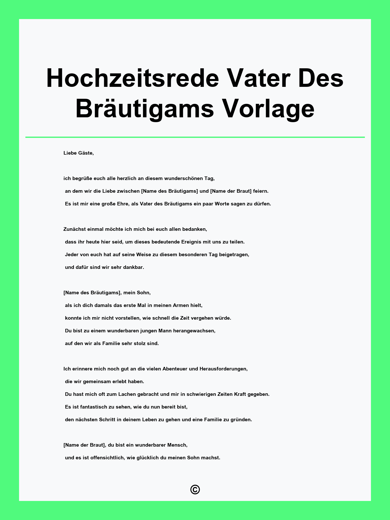 Hochzeitsrede Vater Des Bräutigams Vorlage
