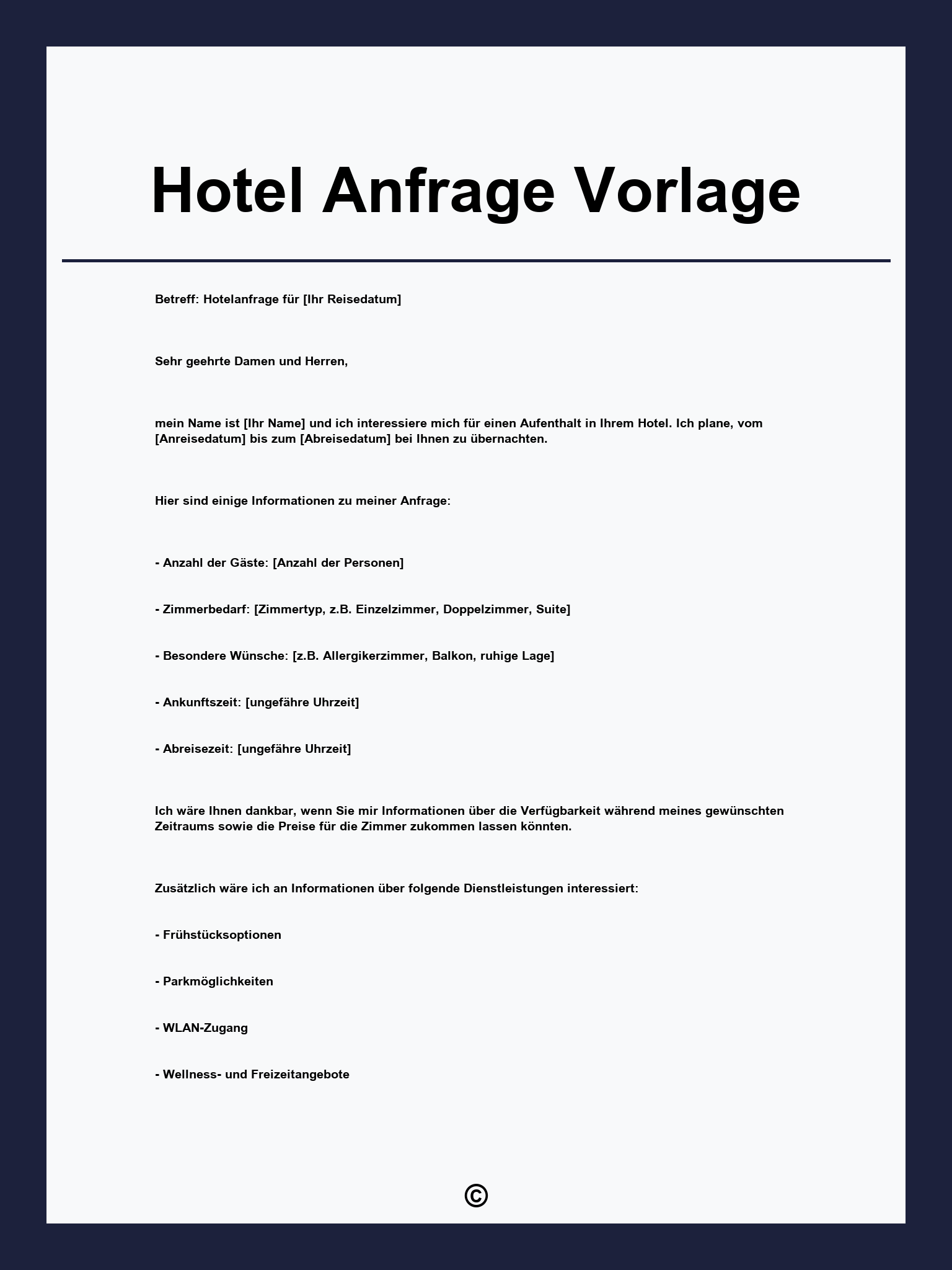 Hotel Anfrage Vorlage