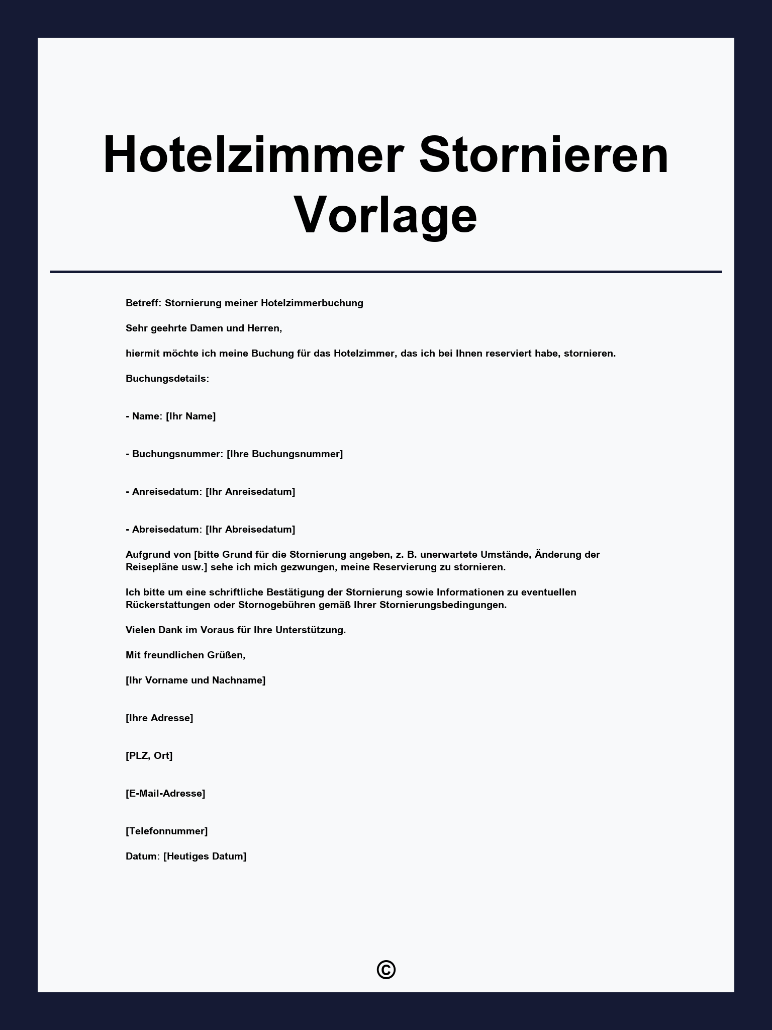Hotelzimmer Stornieren Vorlage