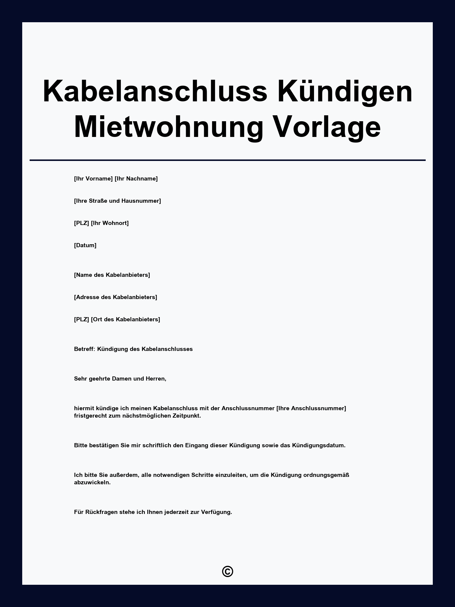 Kabelanschluss Kündigen Mietwohnung Vorlage
