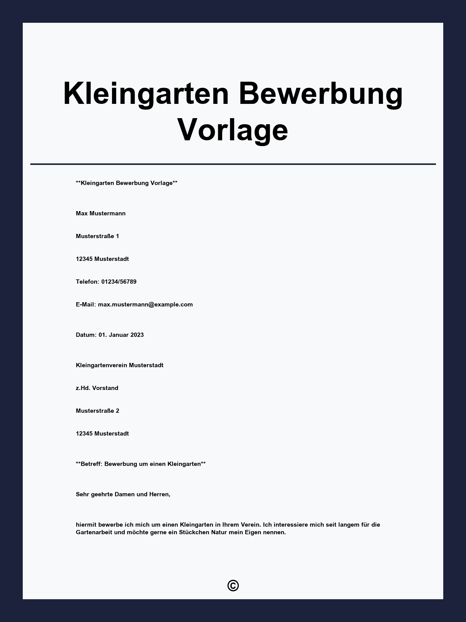 Kleingarten Bewerbung Vorlage