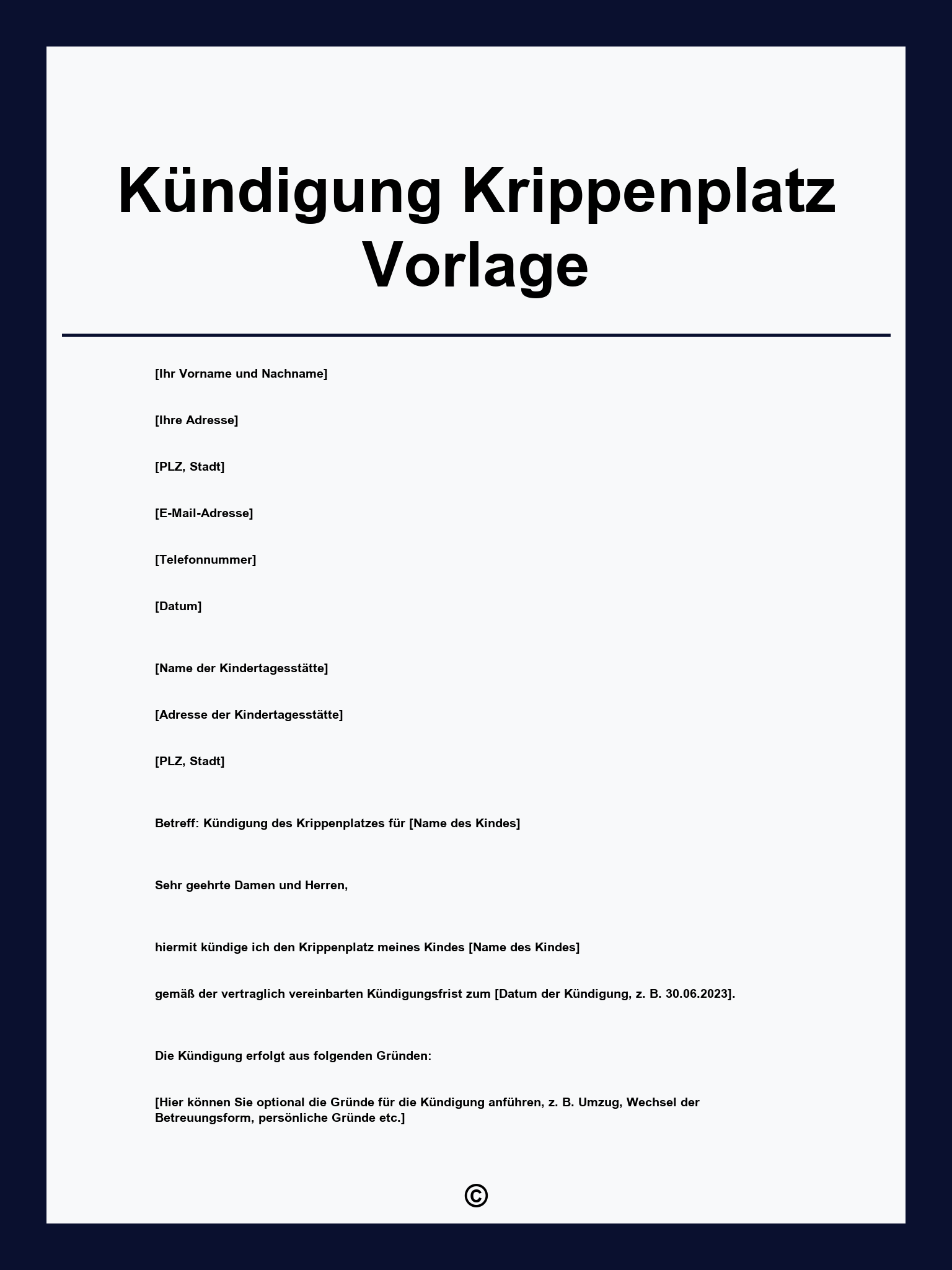 Kündigung Krippenplatz Vorlage