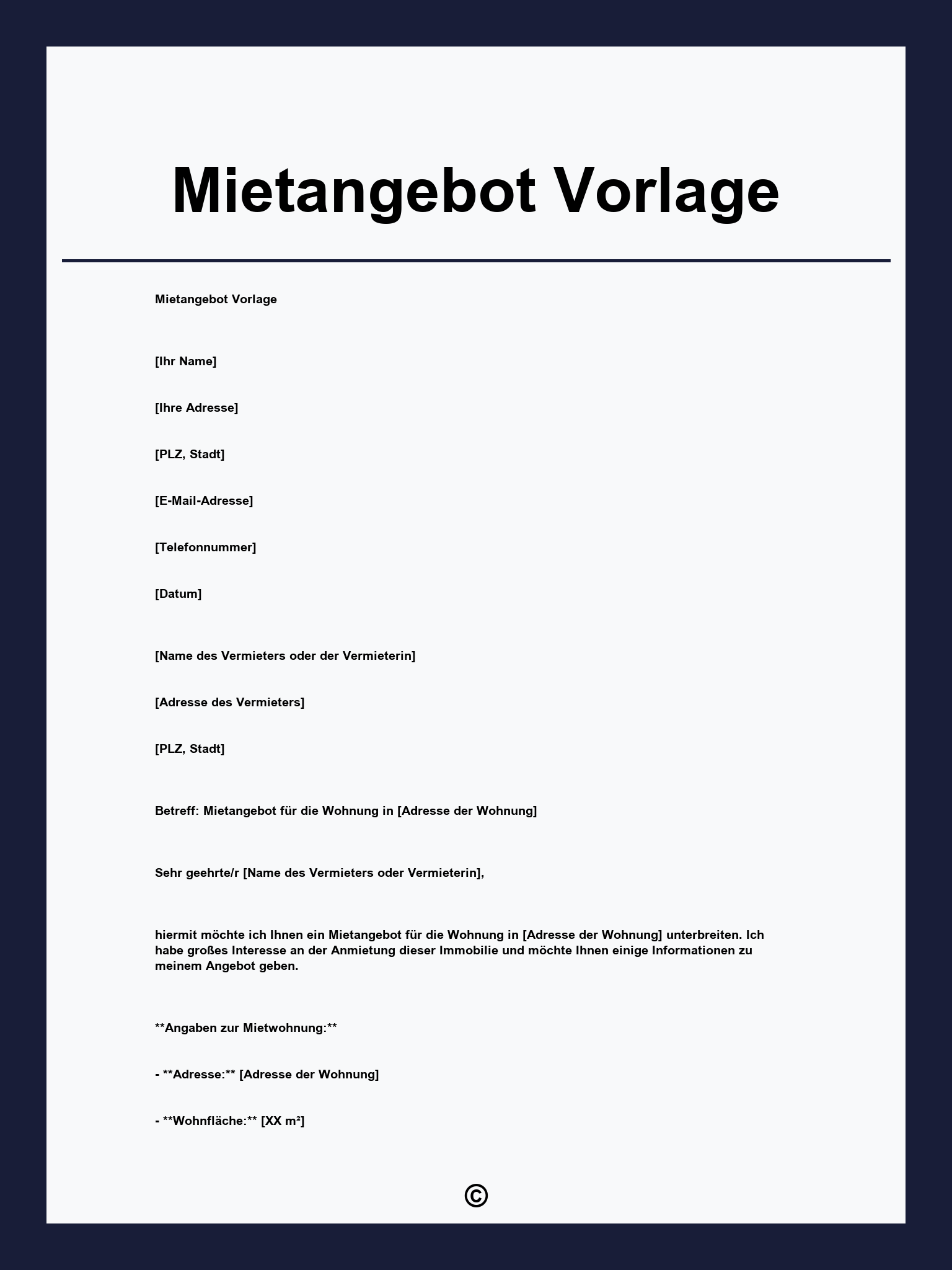 Mietangebot Vorlage