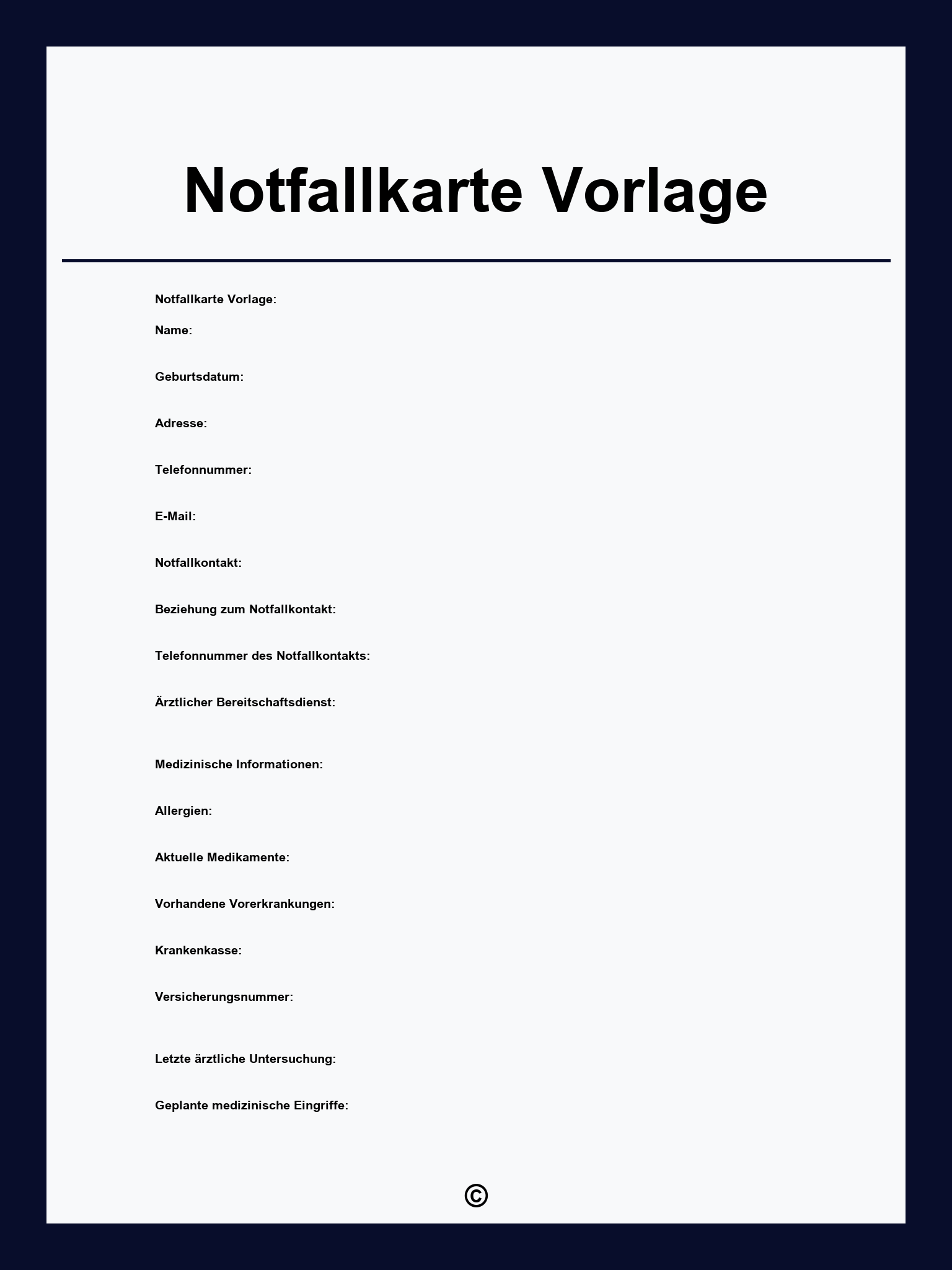 Notfallkarte Vorlage