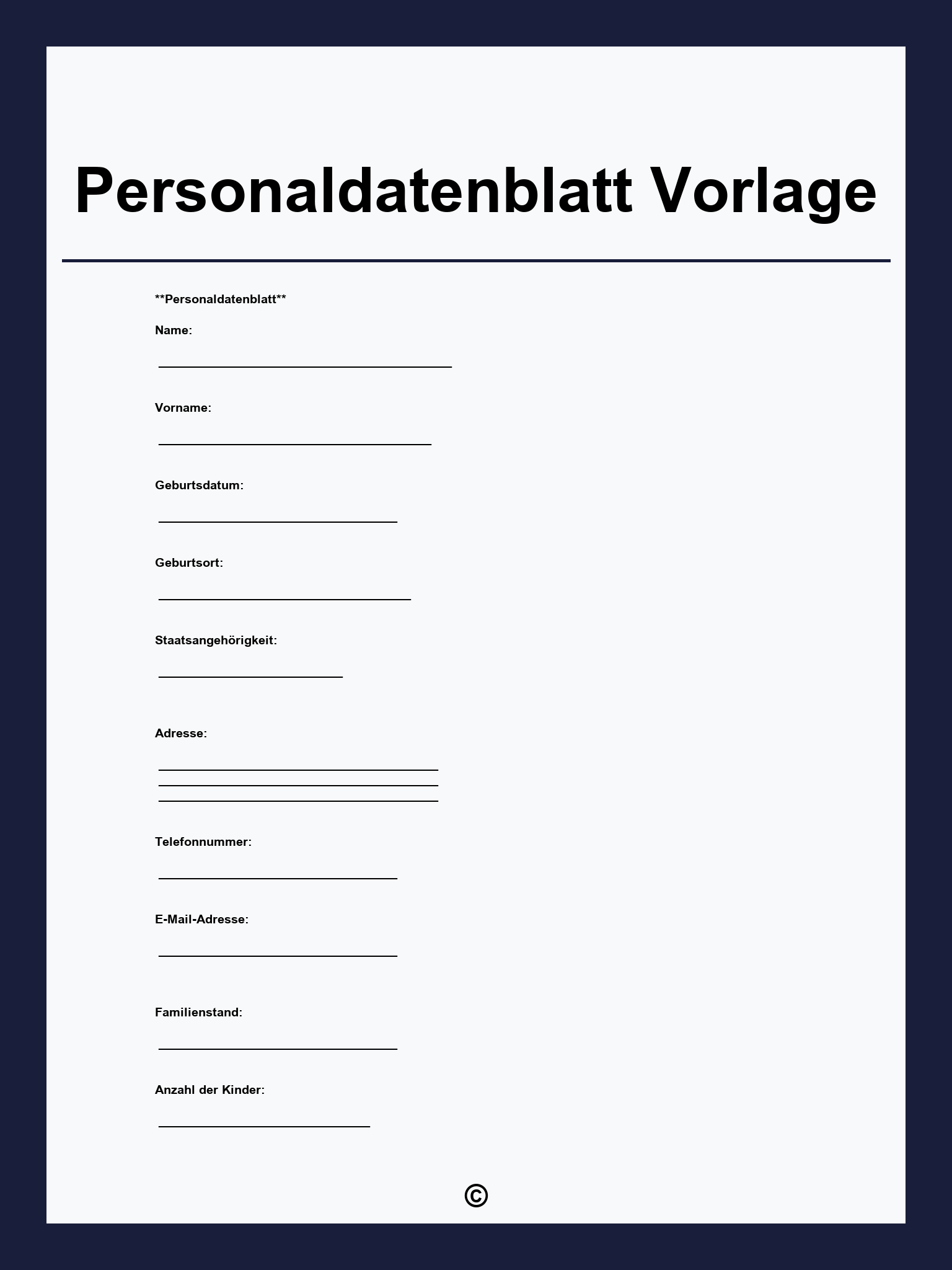 Personaldatenblatt Vorlage