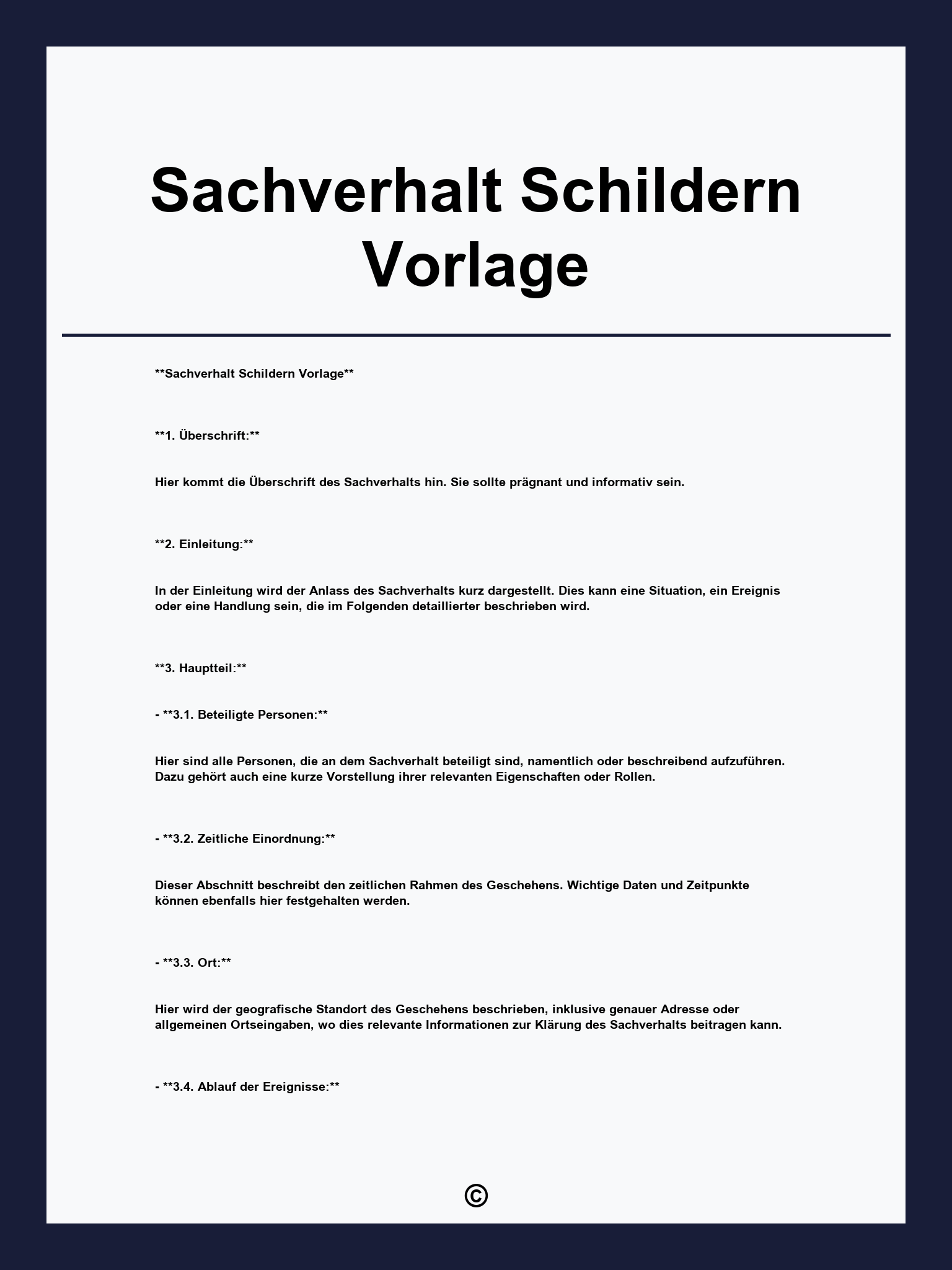 Sachverhalt Schildern Vorlage
