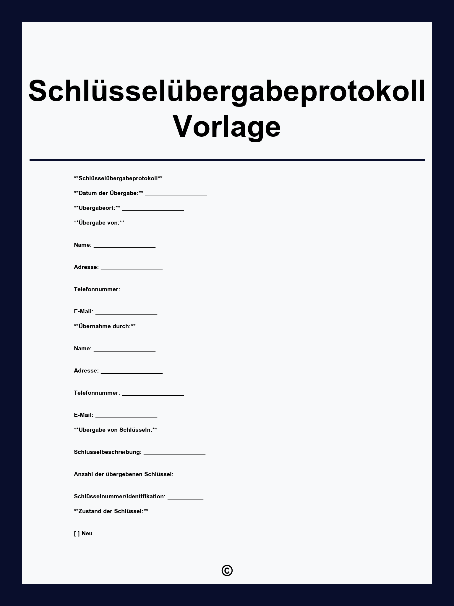 Schlüsselübergabeprotokoll Vorlage