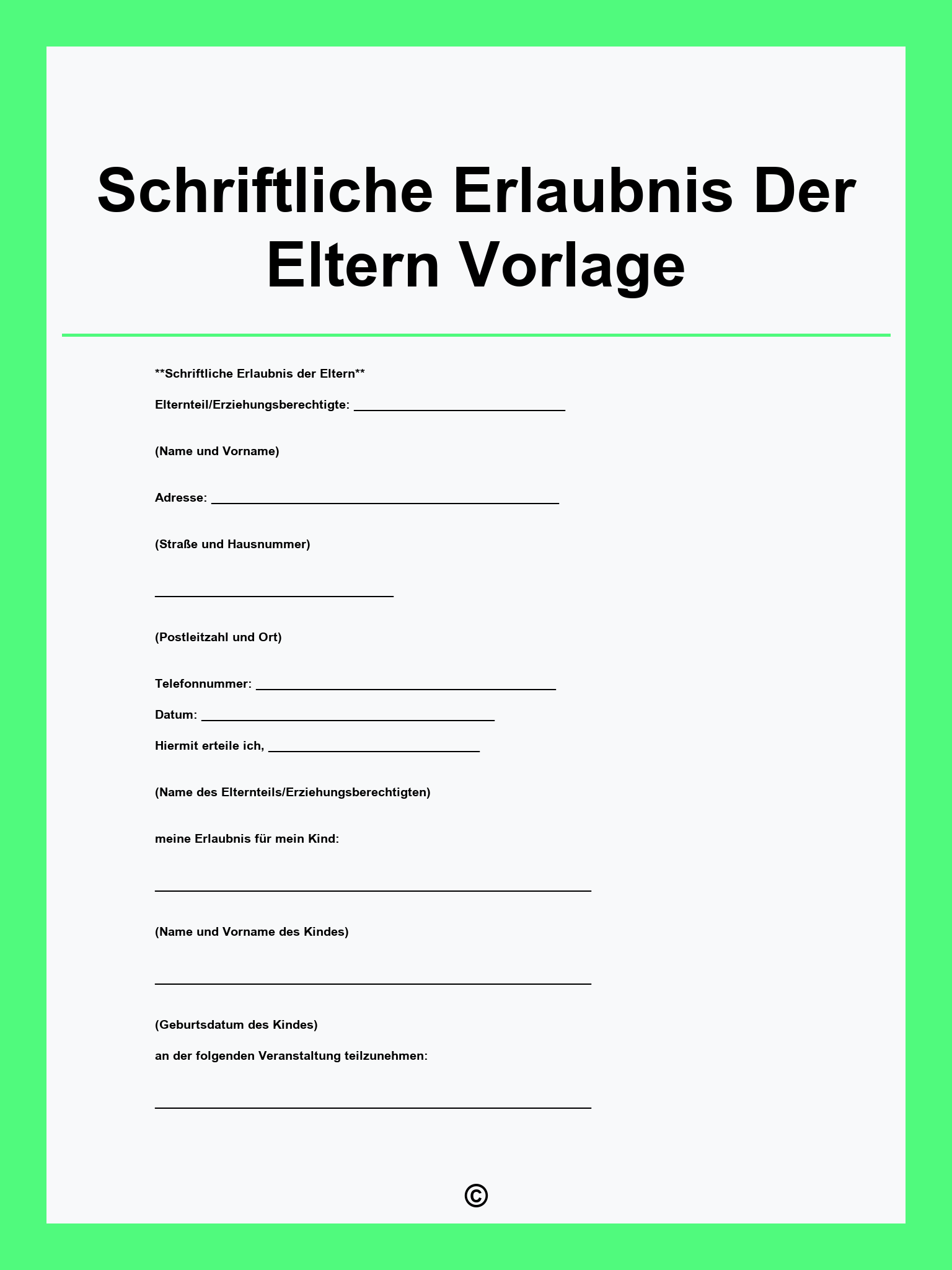 Schriftliche Erlaubnis Der Eltern Vorlage