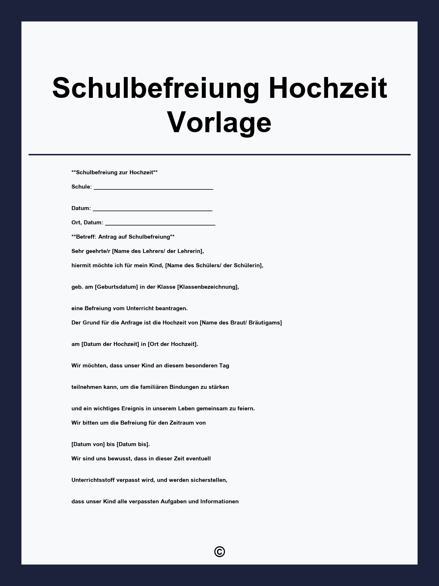 Schulbefreiung Hochzeit Vorlage