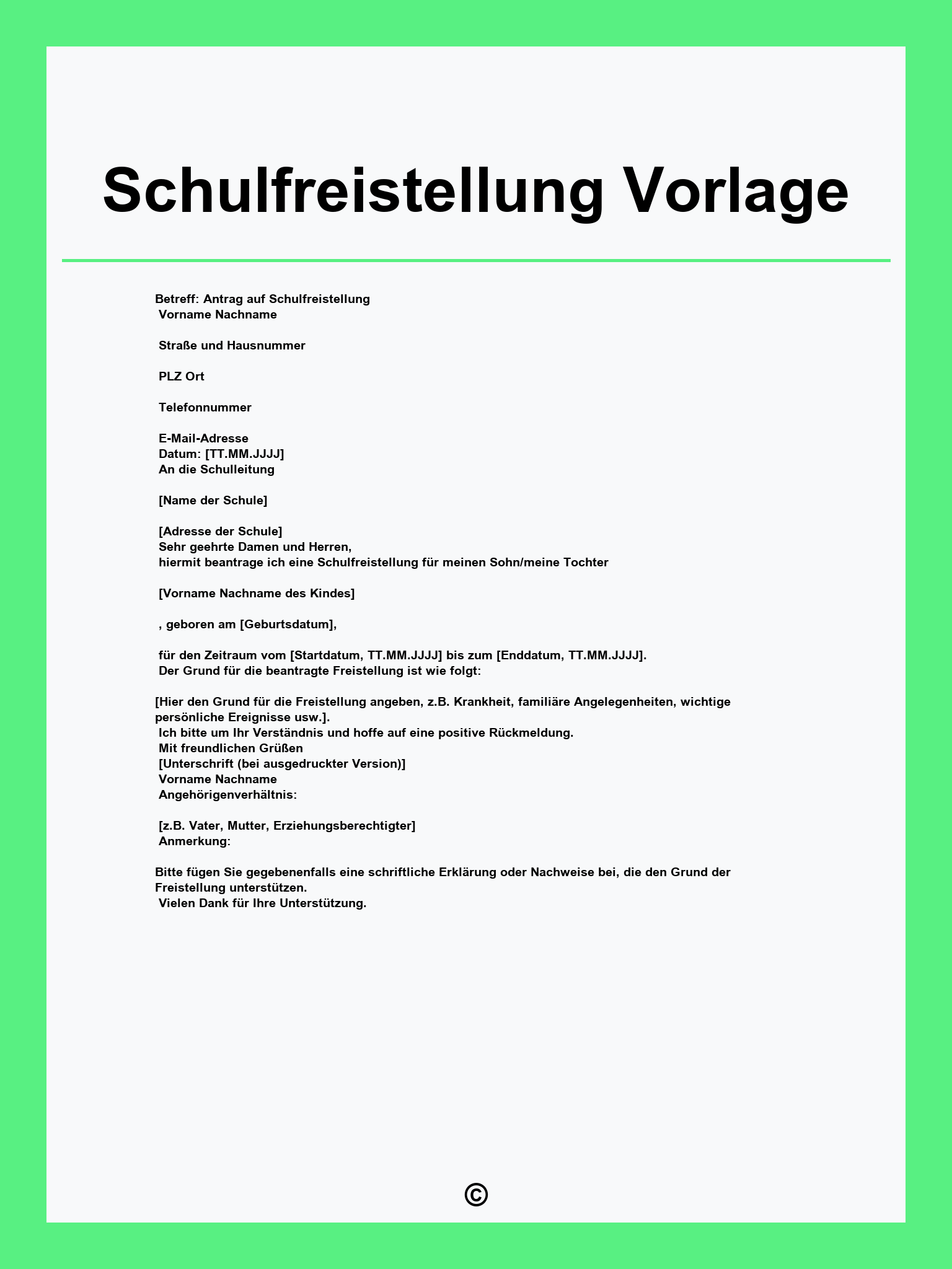 Schulfreistellung Vorlage