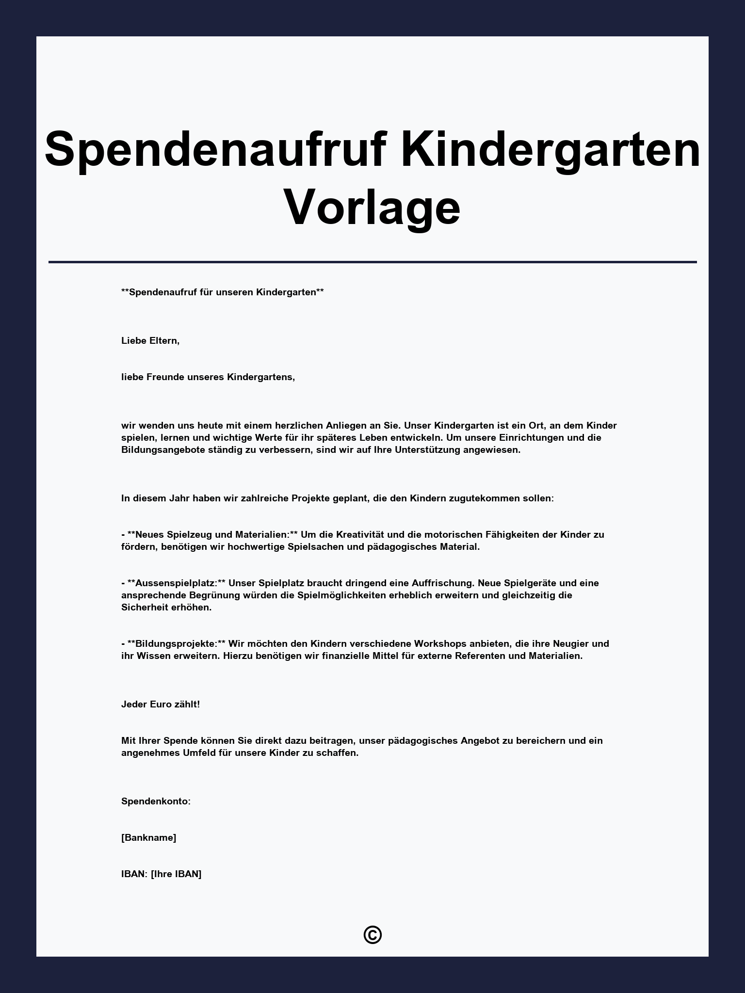 Spendenaufruf Kindergarten Vorlage