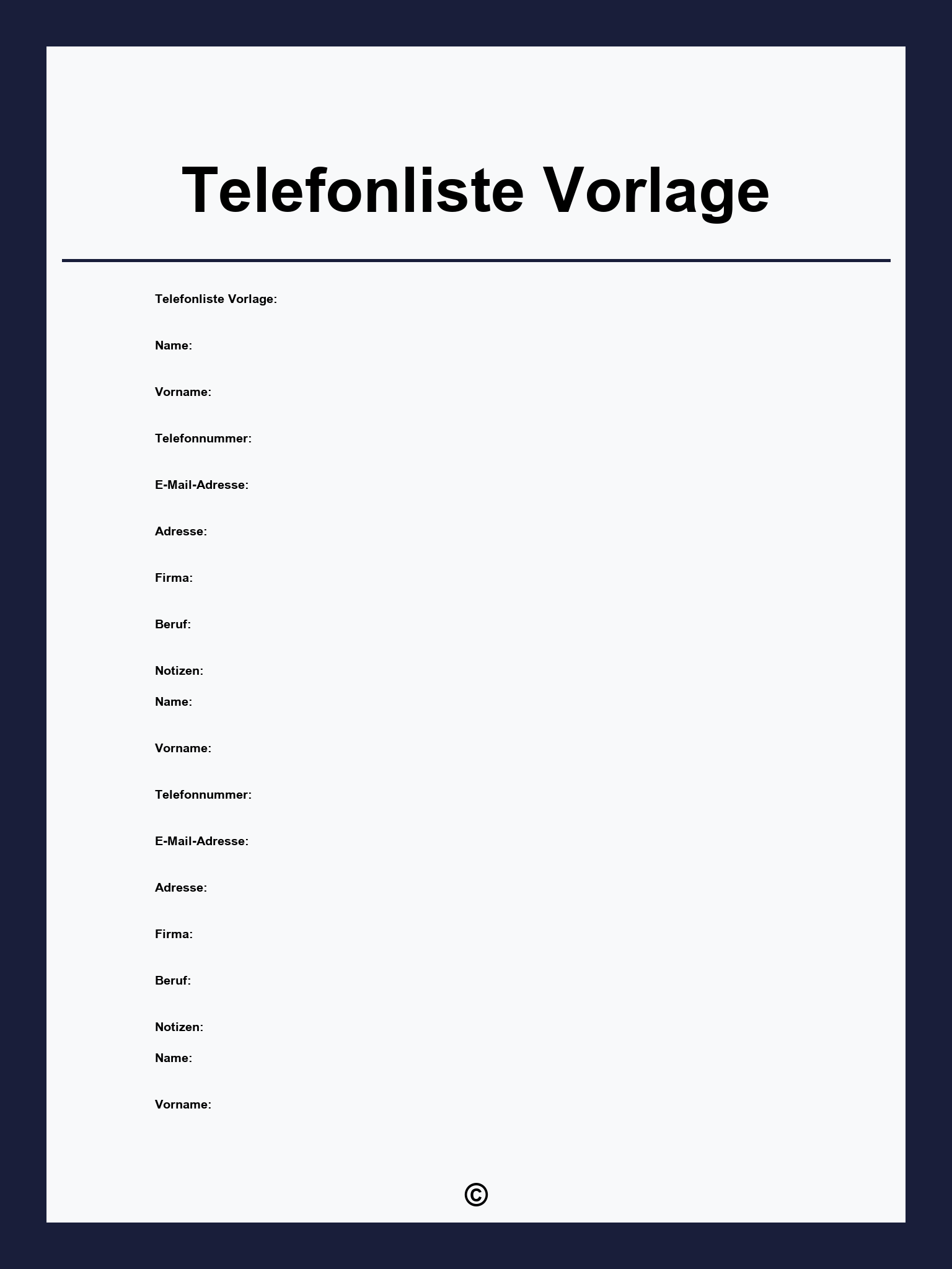 Telefonliste Vorlage