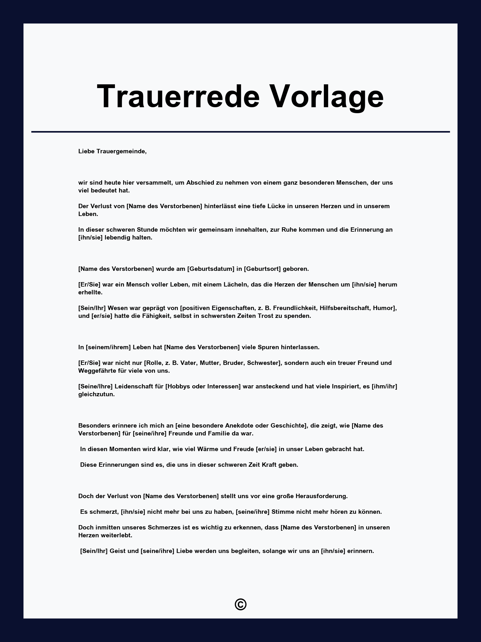 Trauerrede Vorlage