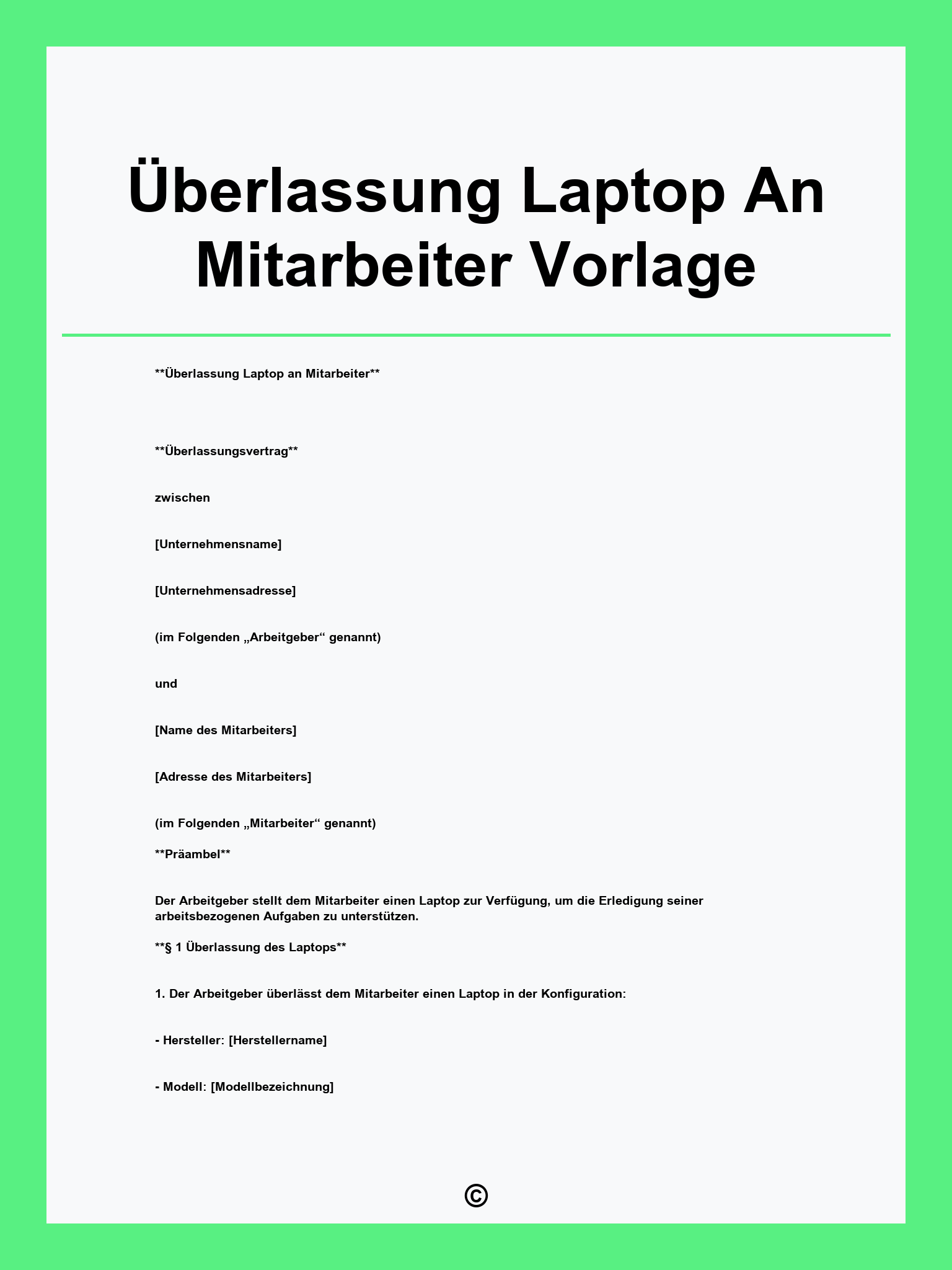 Überlassung Laptop An Mitarbeiter Vorlage