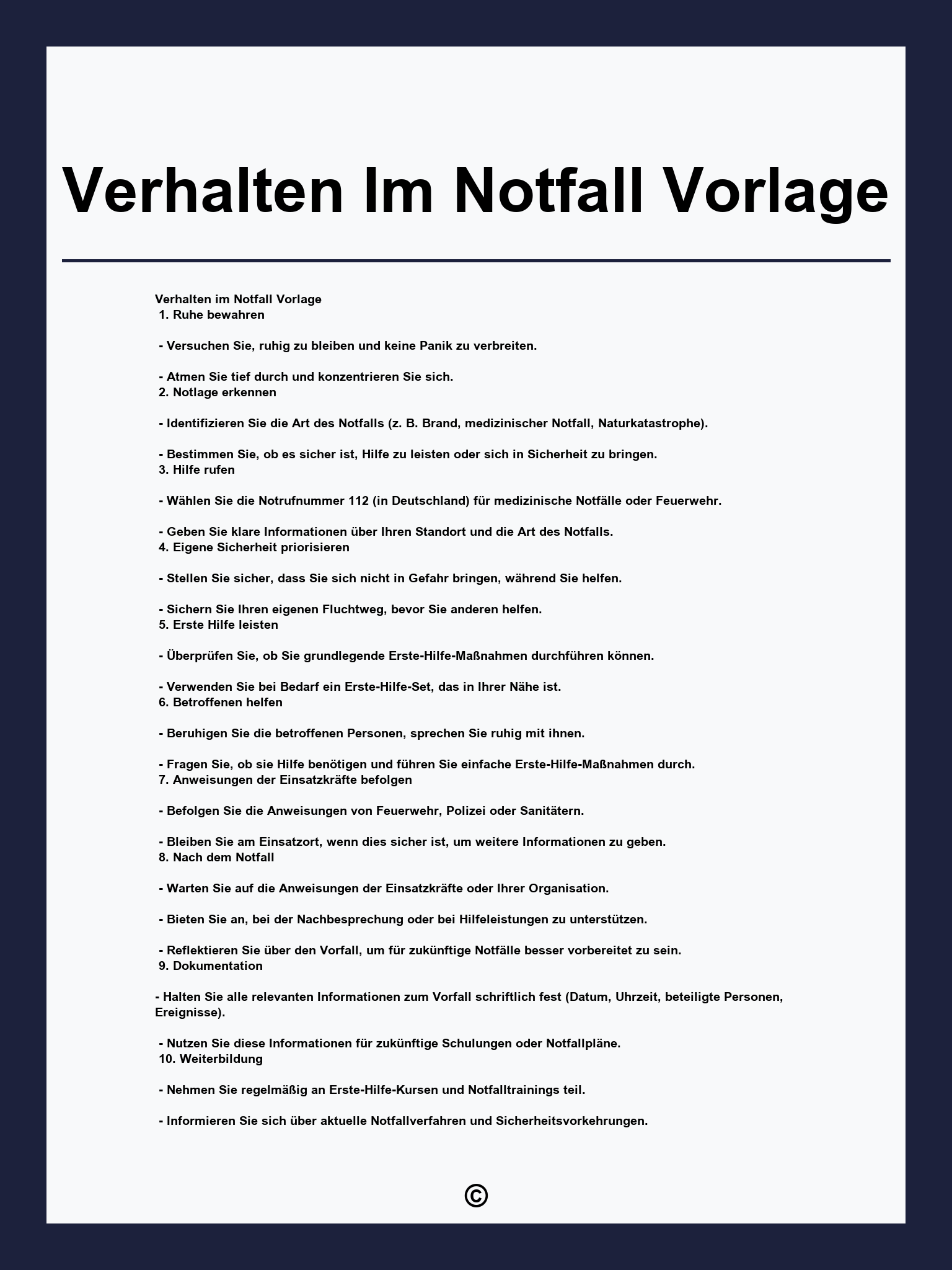 Verhalten Im Notfall Vorlage