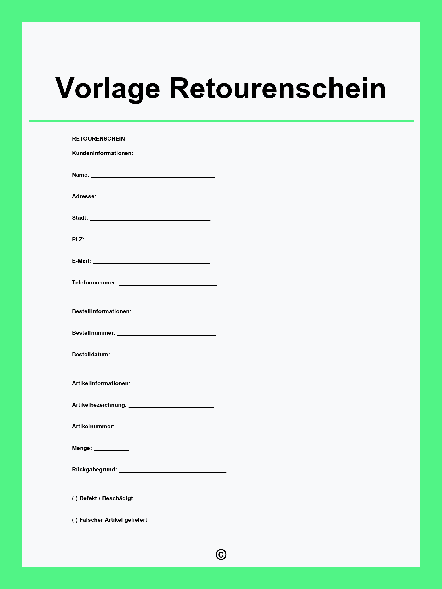 Vorlage Retourenschein