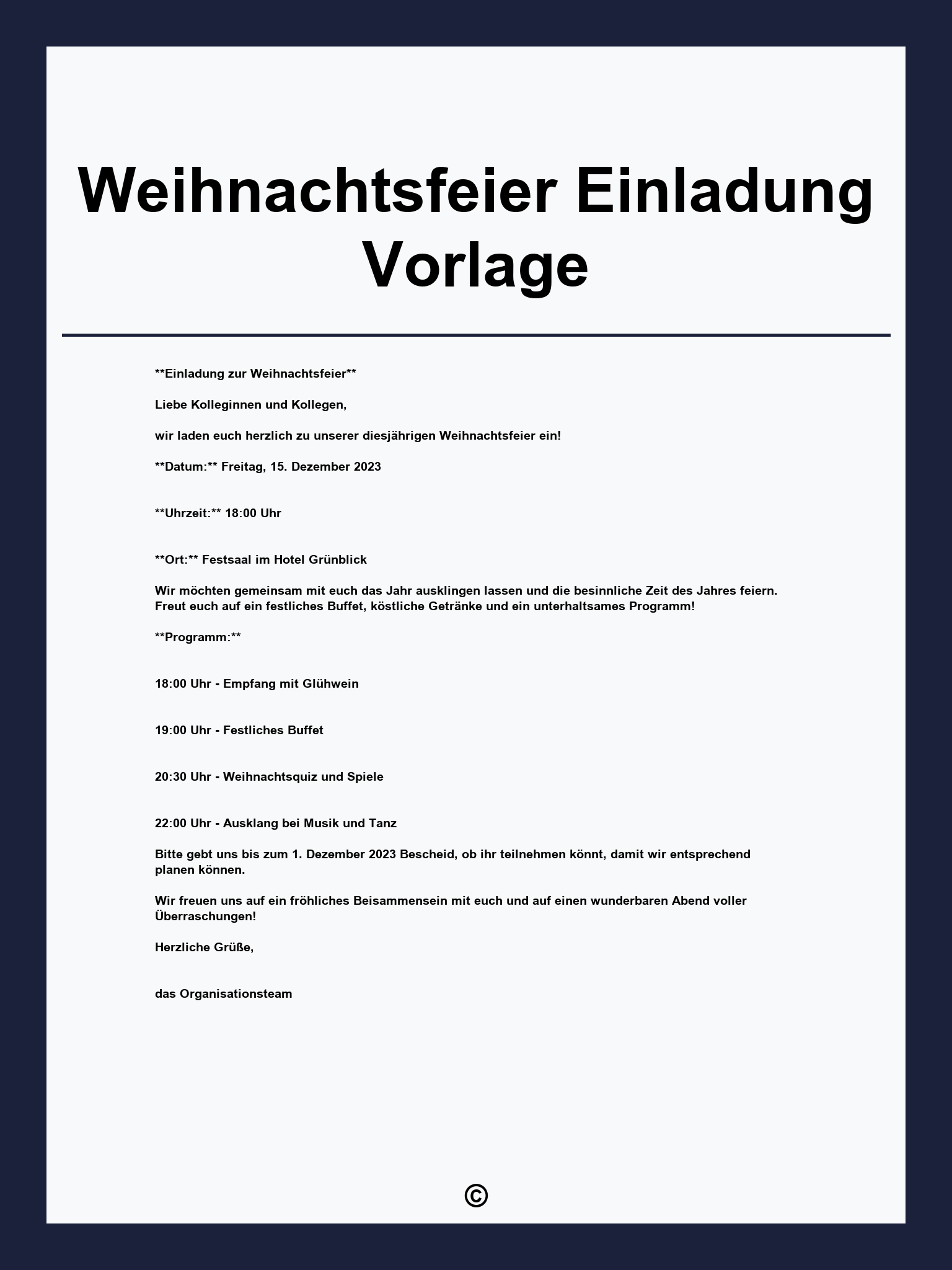 Weihnachtsfeier Einladung Vorlage