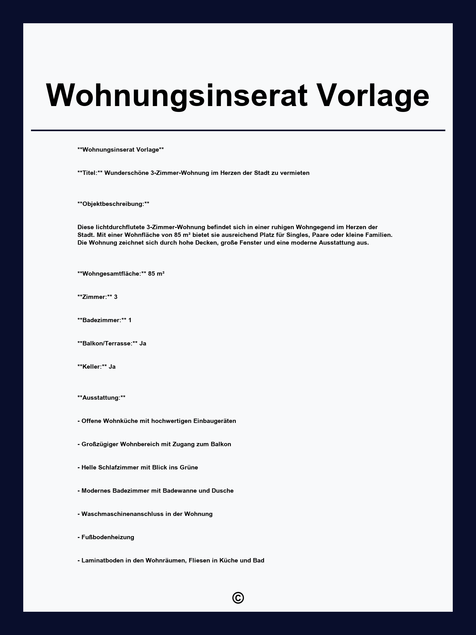 Wohnungsinserat Vorlage